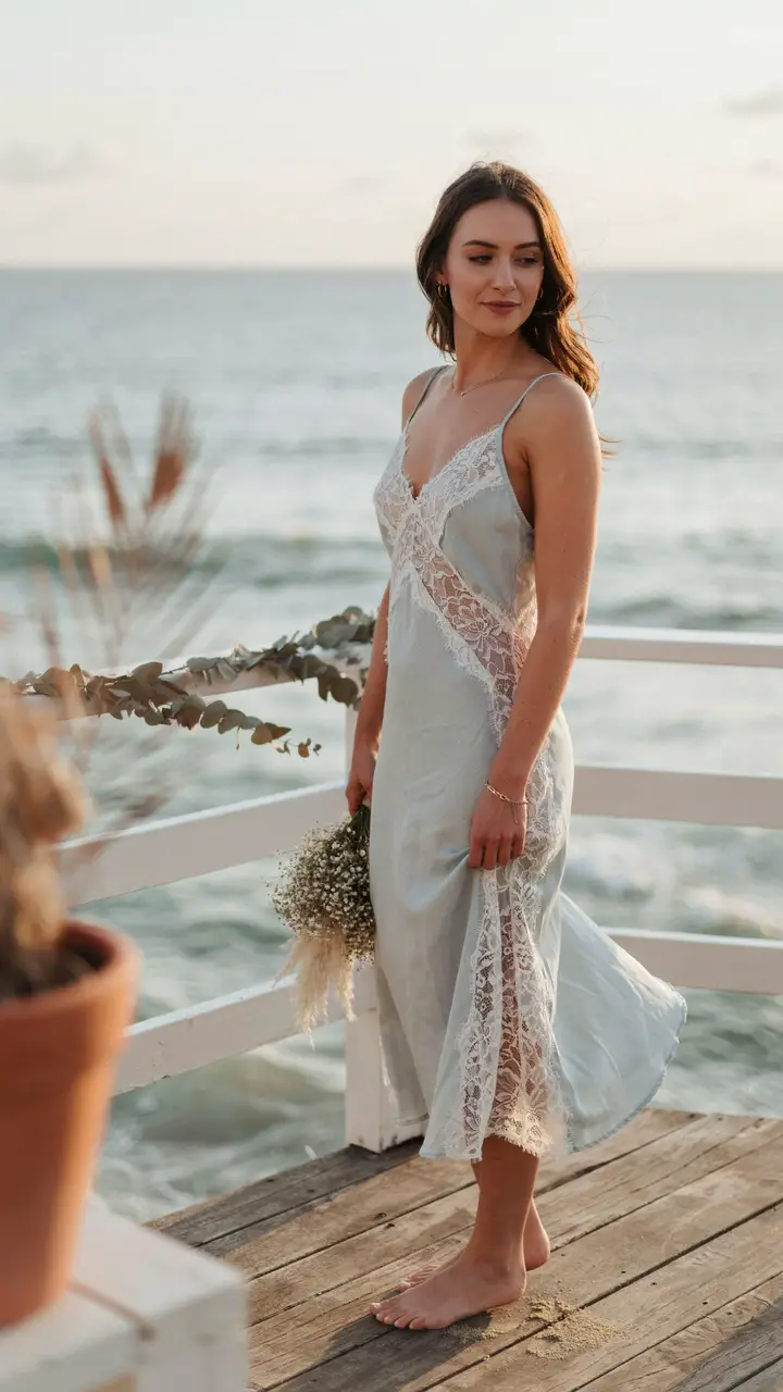 The Denim Slip Dress with Lace Overlay