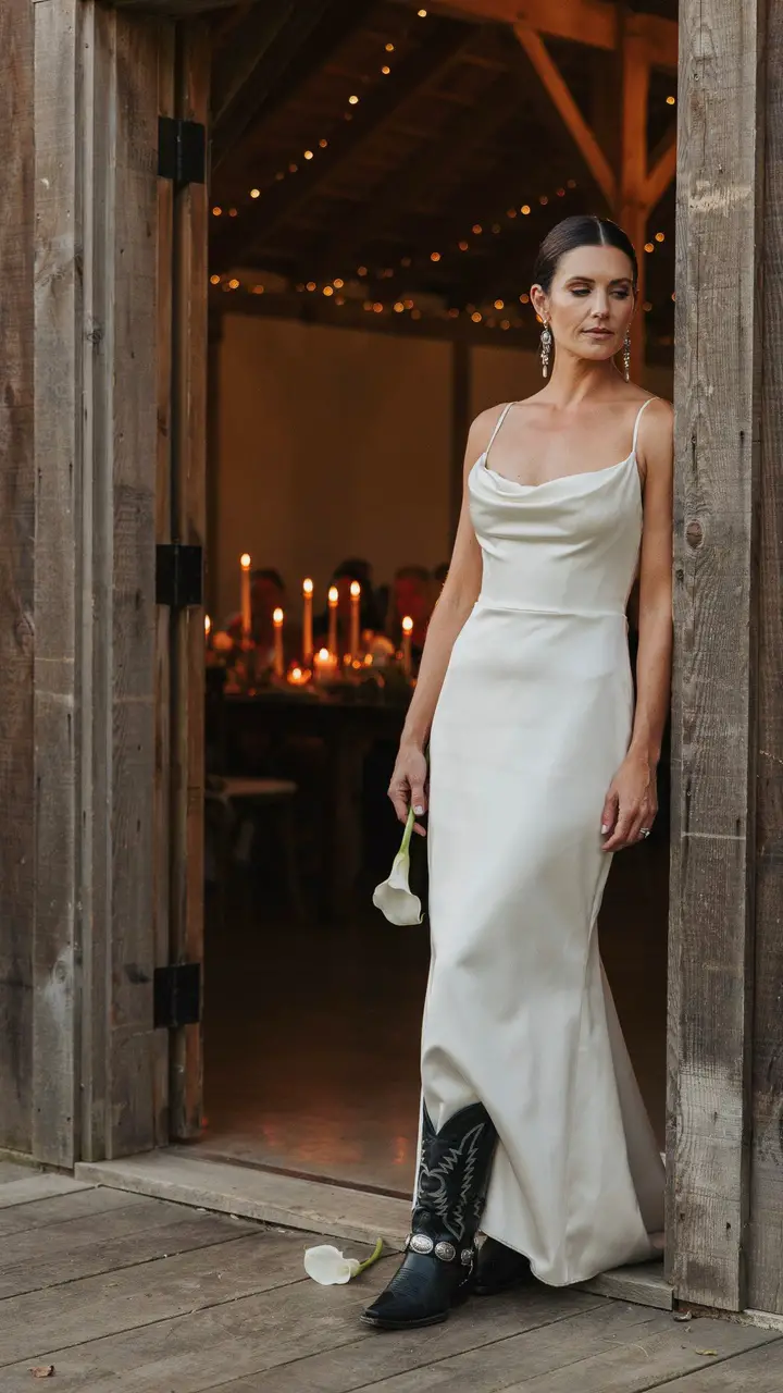 The Elegant Column Dress With Statement Black and Silver Boots