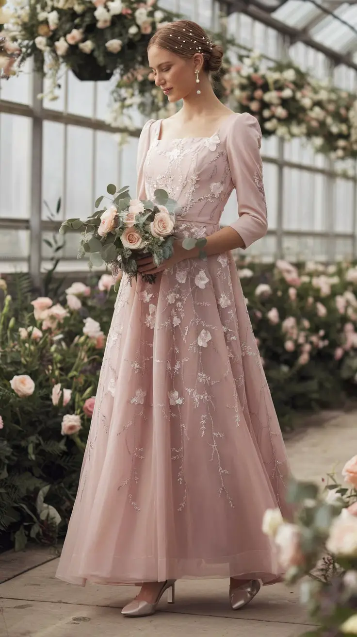 The Floral Embroidered Rose Pink Gown