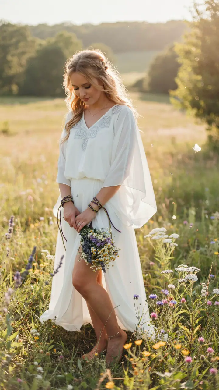 The Handfasting Bride — Bohemian White Gown with Celtic Cord Detail