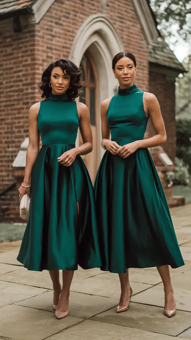 The High-Neck Midi Dress in Satin