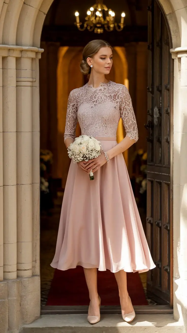 The Lace-Detailed Rose Pink Midi Dress