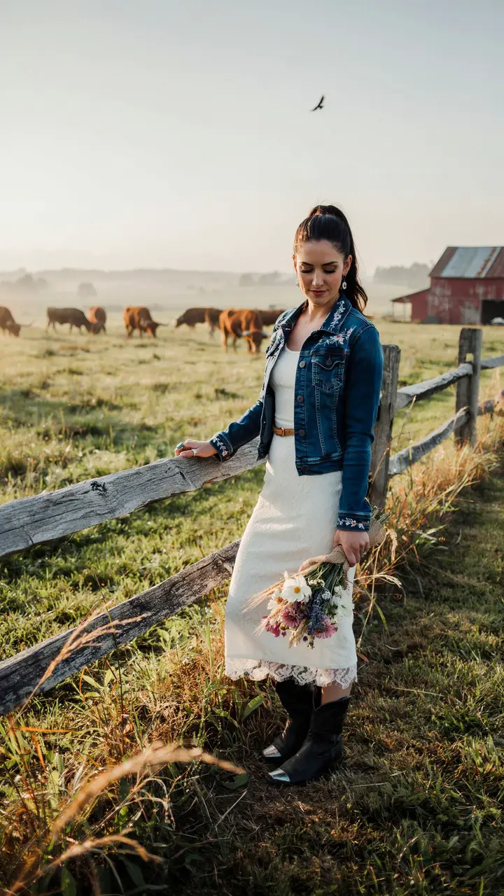 The Lace-Trimmed Denim Jacket Dress Combo With Classic Black Boots