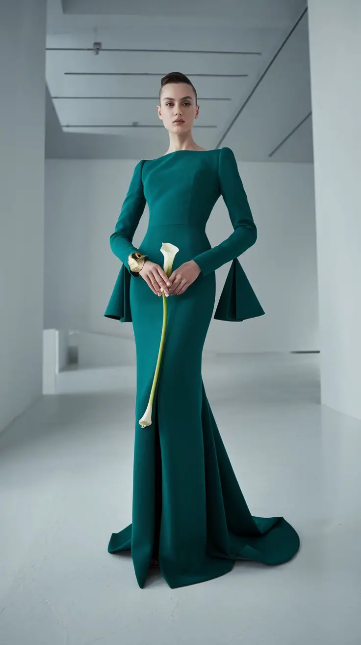The Minimalist Emerald Column Gown