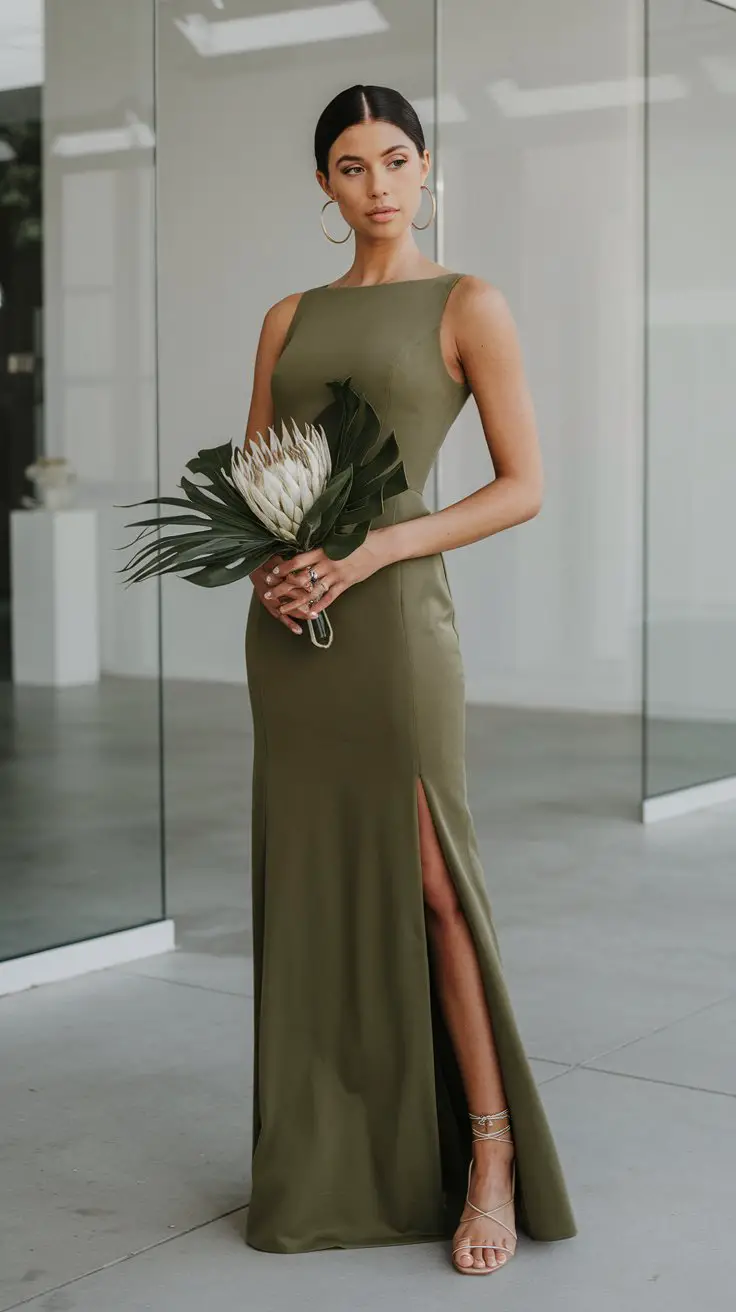 The Minimalist Olive Column Dress