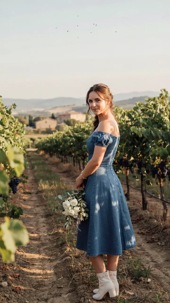 The Off-Shoulder Denim Wedding Dress