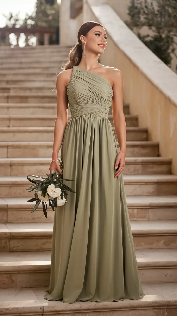 The Olive One-Shoulder Gown