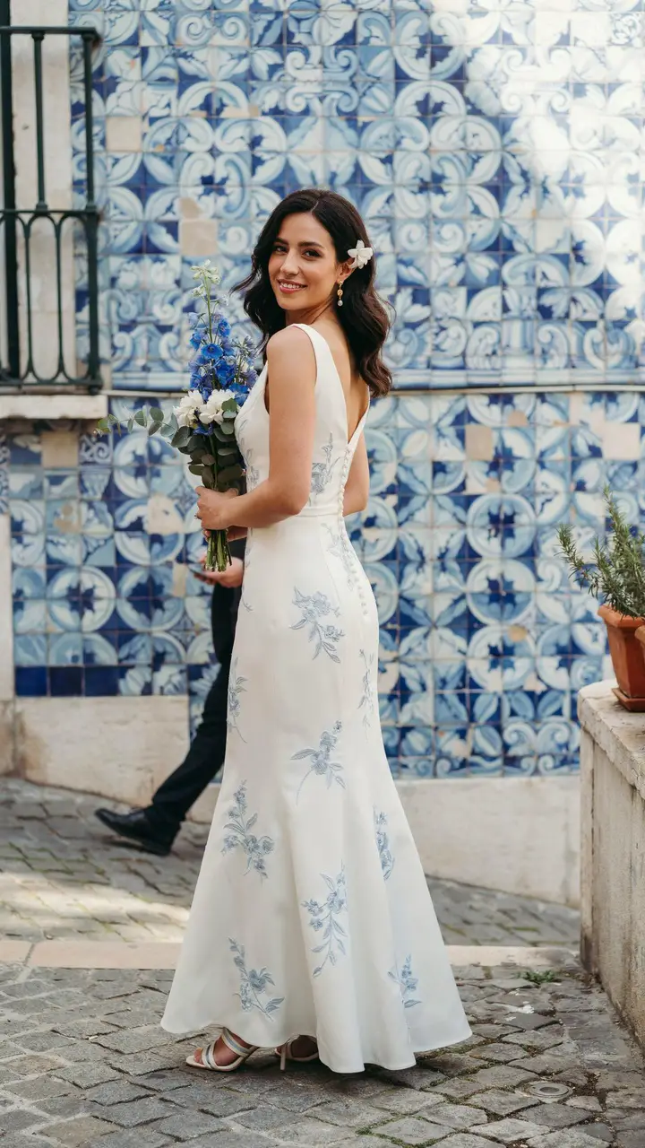 The Portuguese Azulejo-Inspired Embroidered Gown