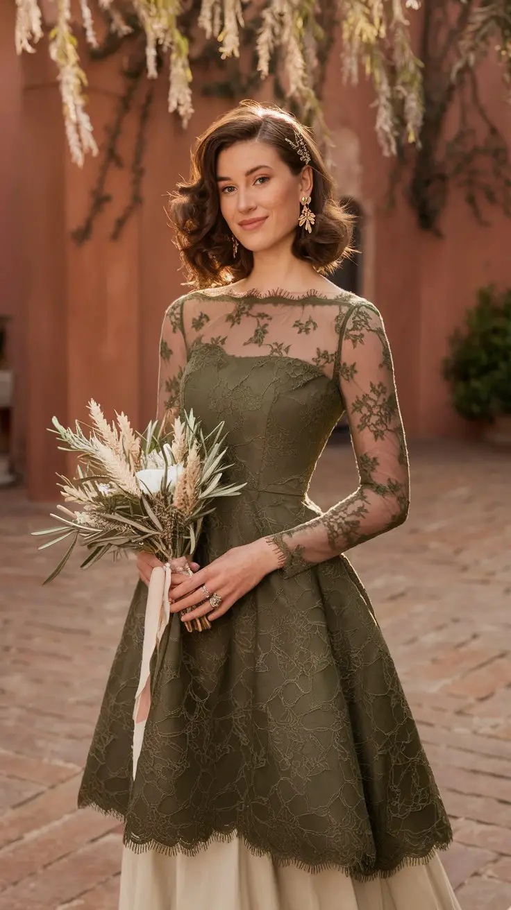 The Romantic Lace Olive Green Gown