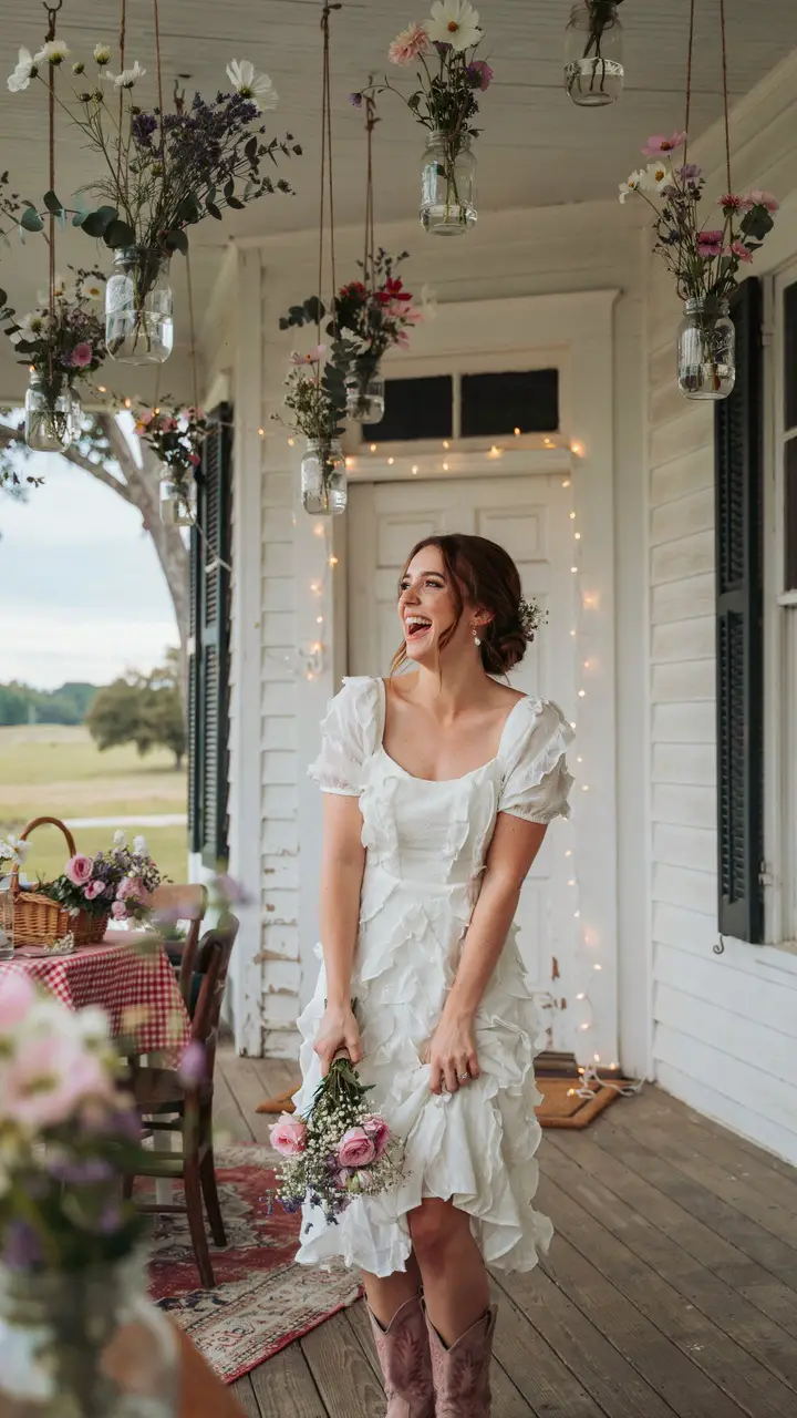 The Romantic Ruffle Dress With Blush Pink Boots
