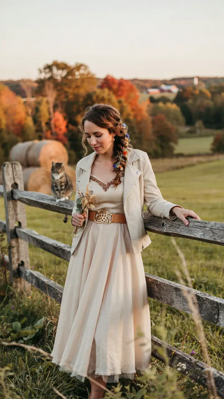 The Rustic Celt — Champagne Gown with Leather and Bronze Accents