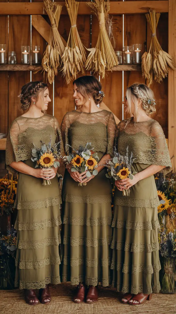 The Rustic Olive Lace Bridesmaid Dress