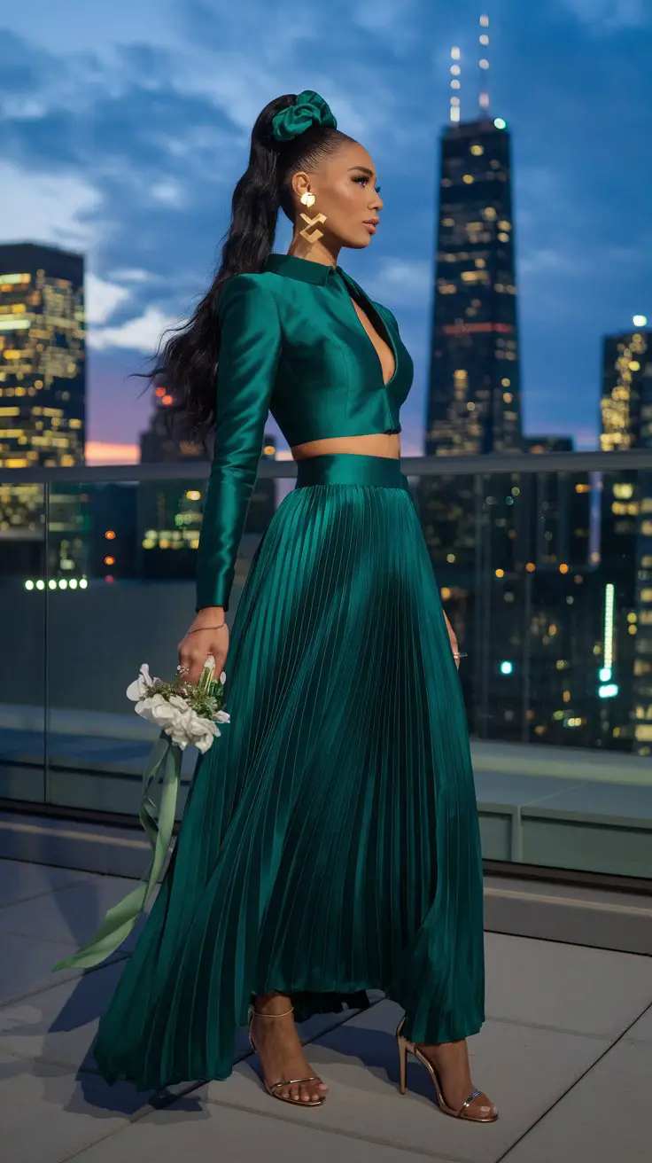 The Sleek Green Two-Piece Bridal Set