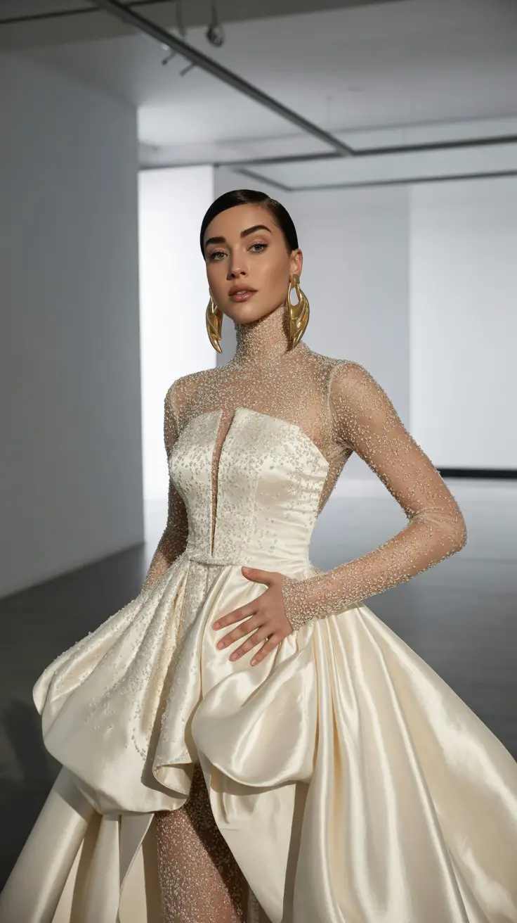 The Structured Victorian Turtleneck Wedding Gown