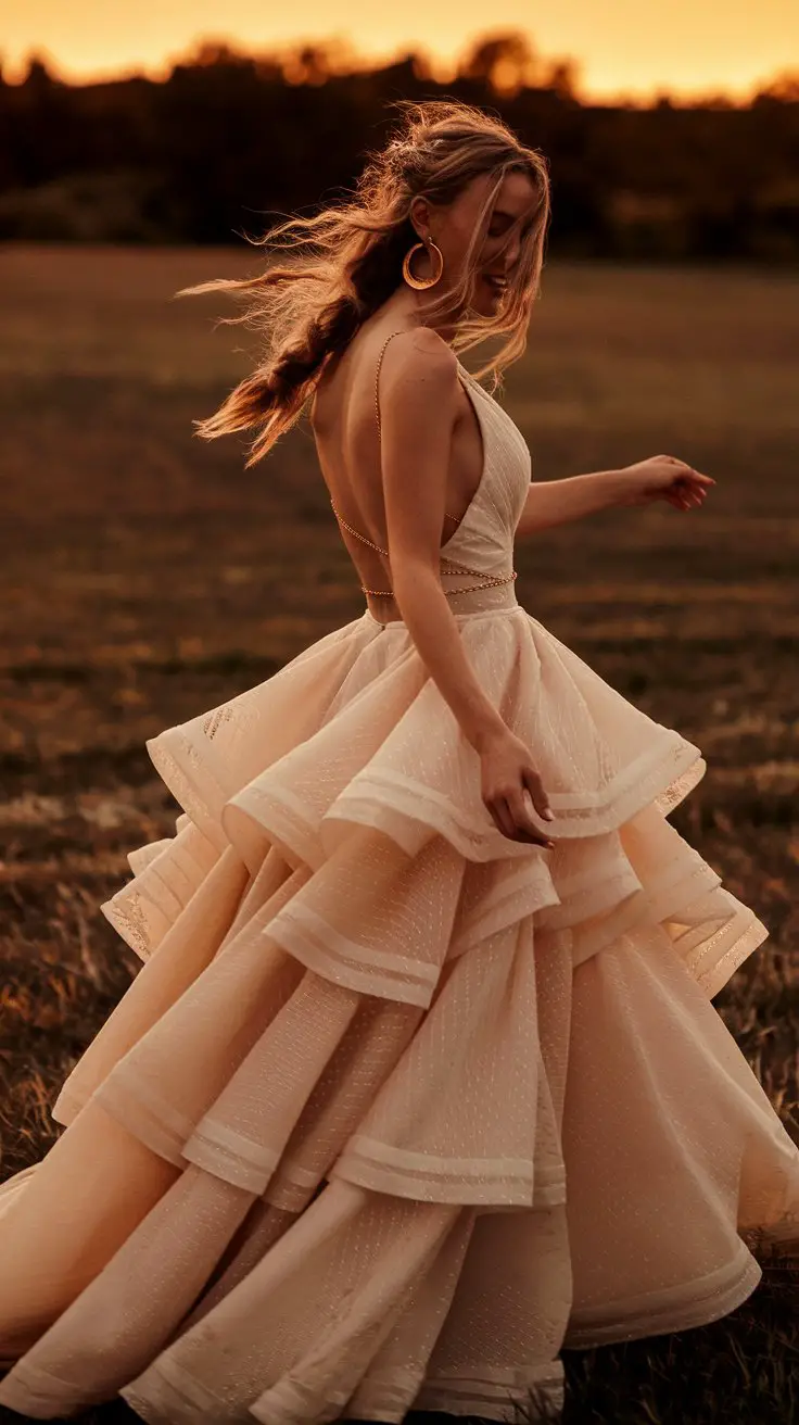 The Tiered Ruffle Gown with a Plunging Back