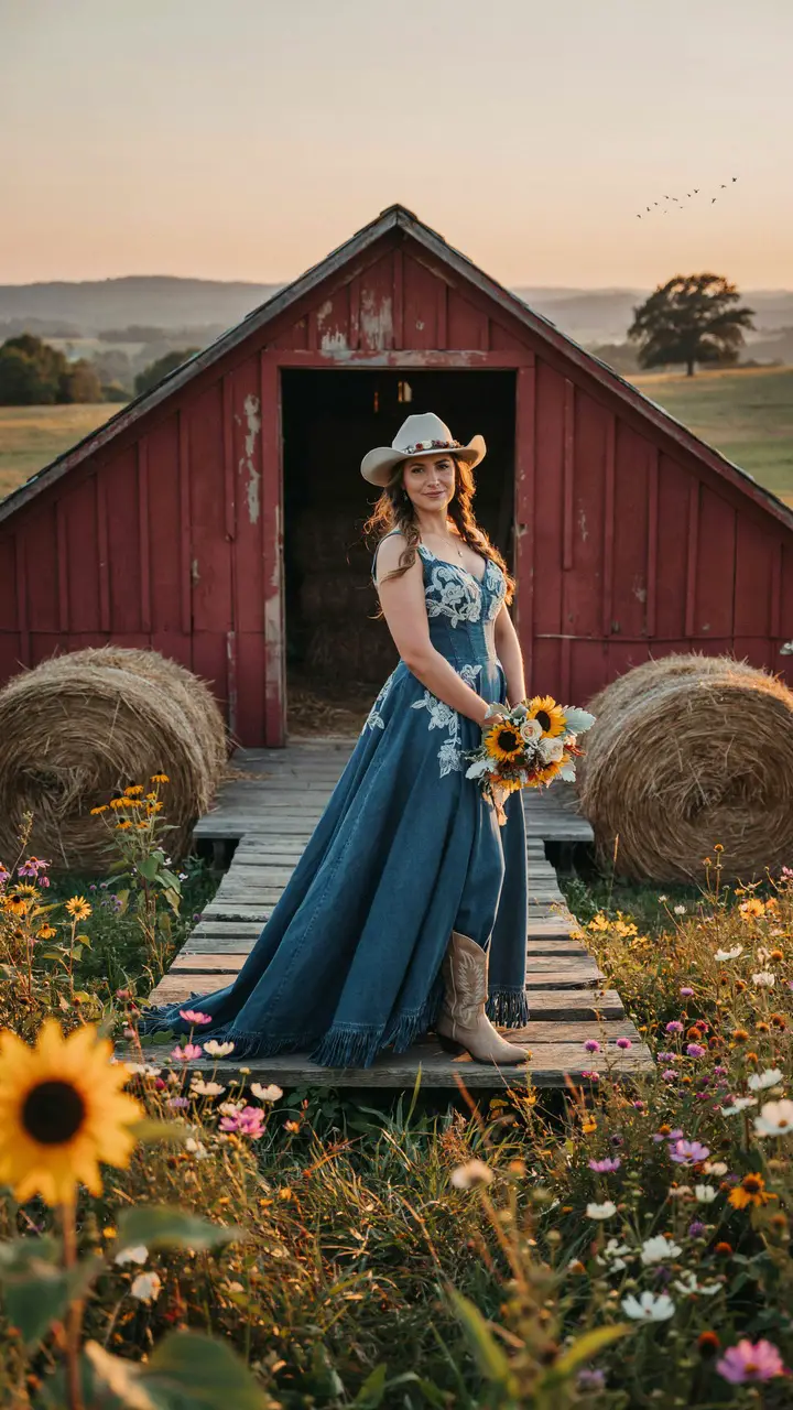 The Western-Inspired Denim Wedding Gown
