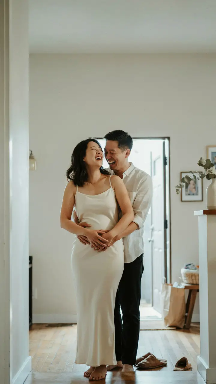 Partner Embrace by the Front Door
