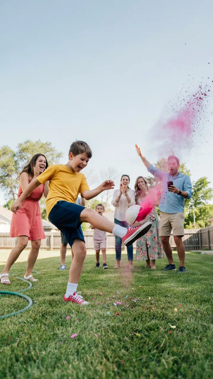Sibling Kicks or Throws a Color Powder Ball