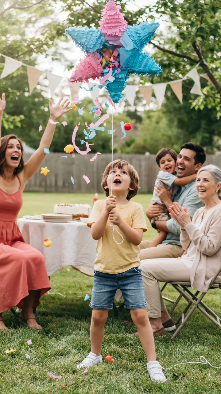 Sibling Pulls the String Piñata