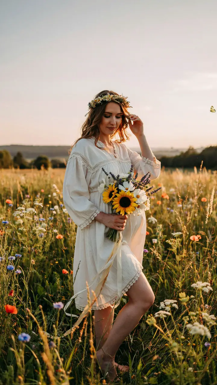 The Boho Bride Crochet-Trim Peasant-Style Wedding Gown