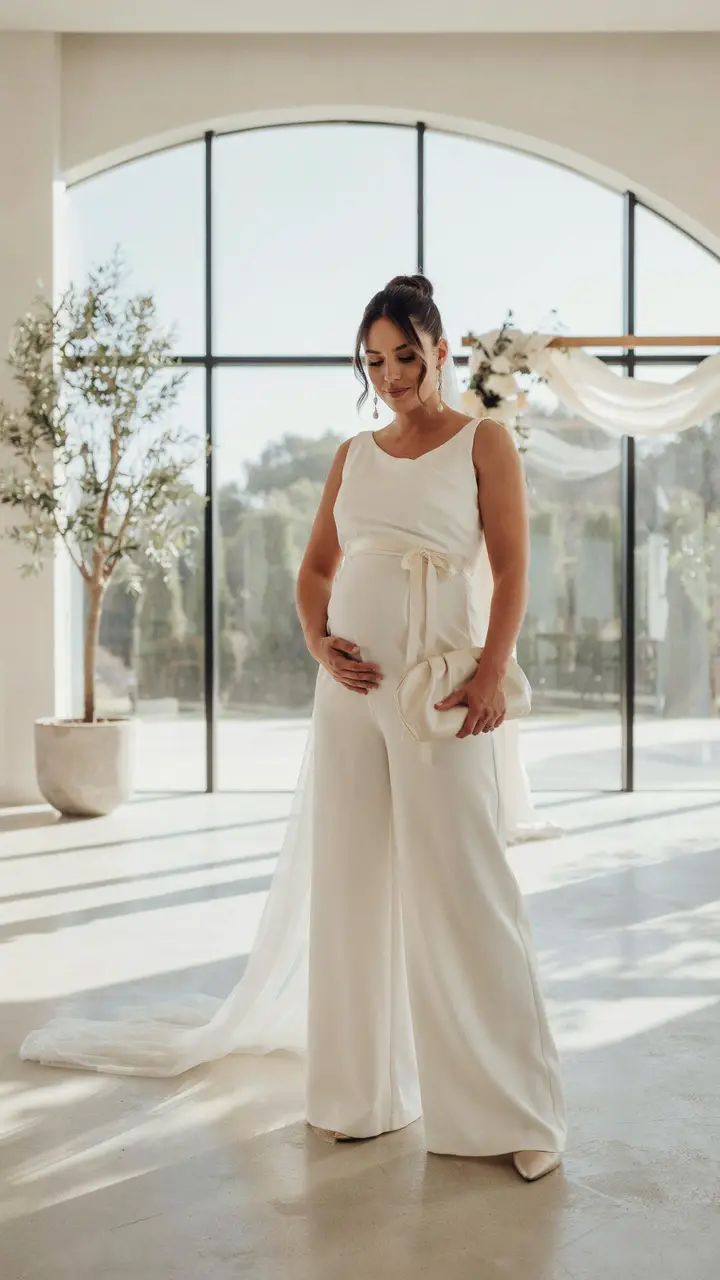 The Classic Elegance Tailored Maternity Jumpsuit for Modern Brides
