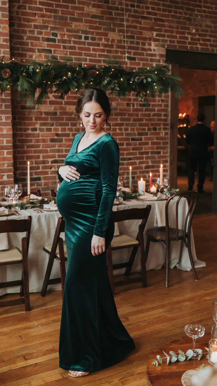 The Velvet Moment Maternity Bridesmaid in Rich Jewel Tones for a Winter Wedding