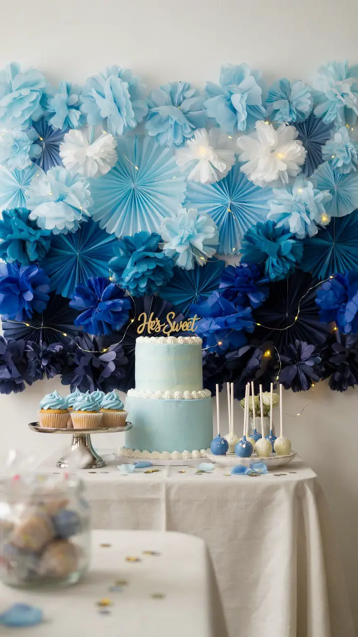 A Blue Ombre Dessert Table Backdrop