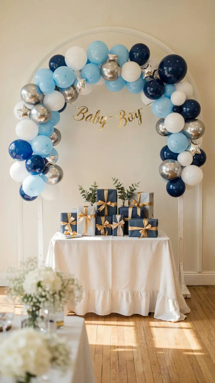 A Classic Blue and White Balloon Garland