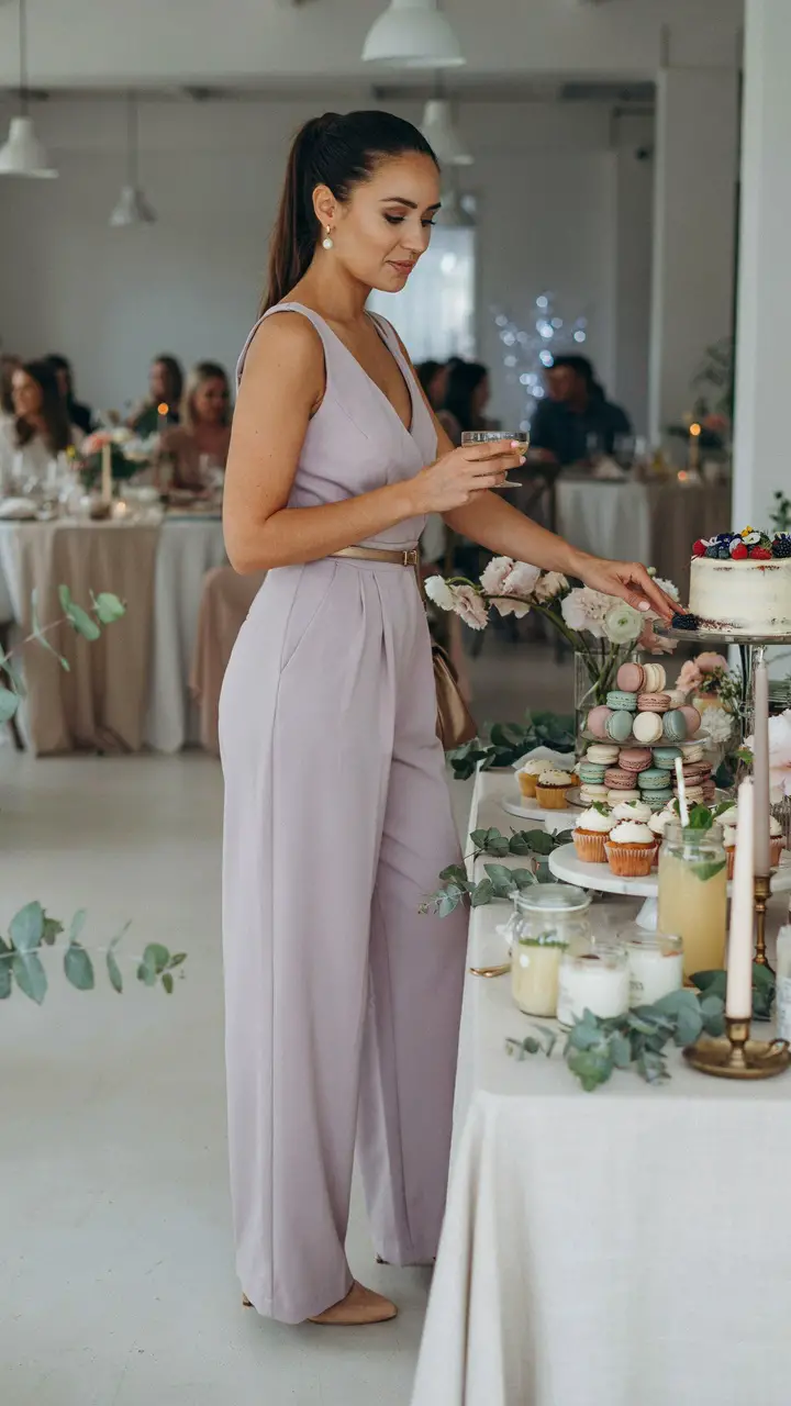 A Pastel Jumpsuit with Heeled Mules