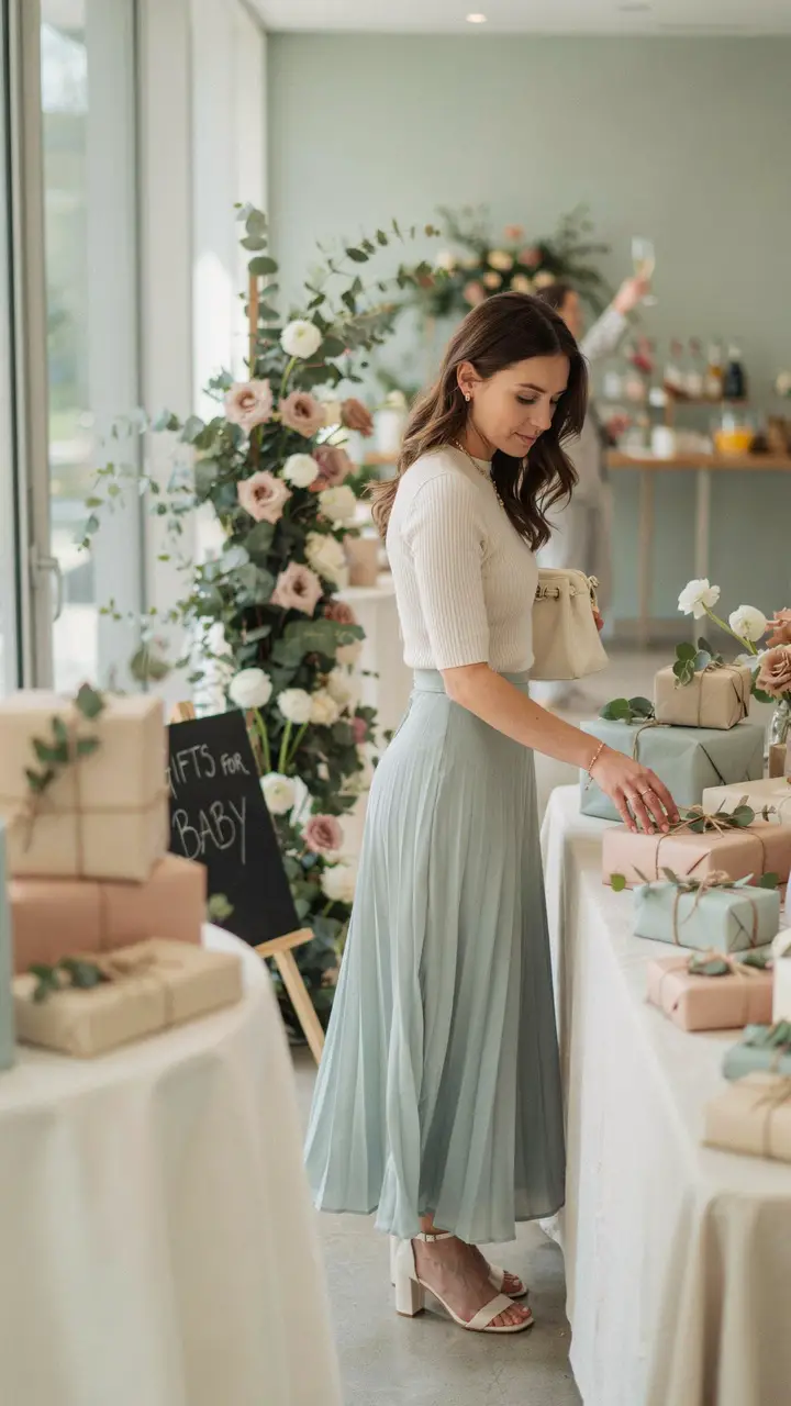 A Pleated Skirt with a Fitted Knit Top