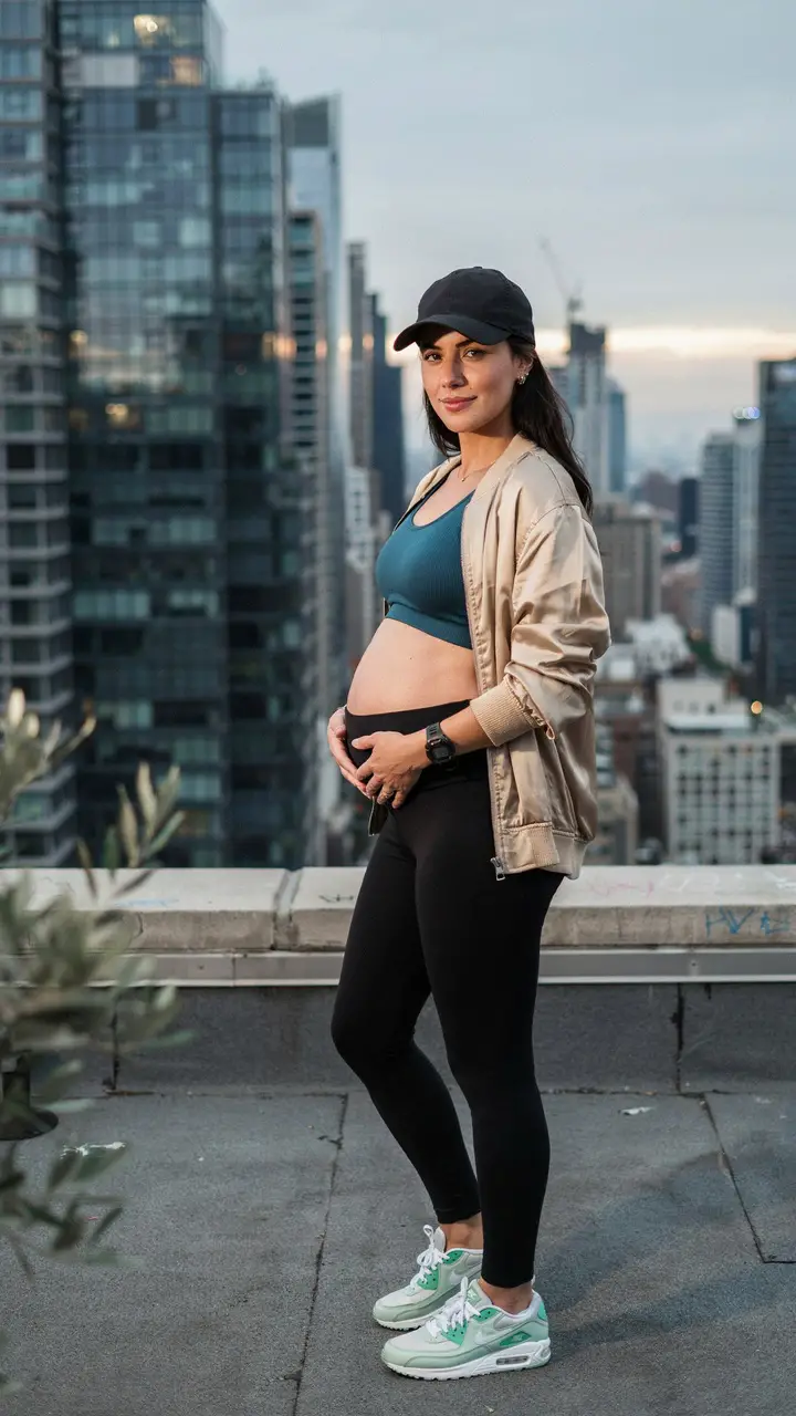 Athleisure Elevated Sports Bra + High-Waist Maternity Leggings + Bomber Jacket