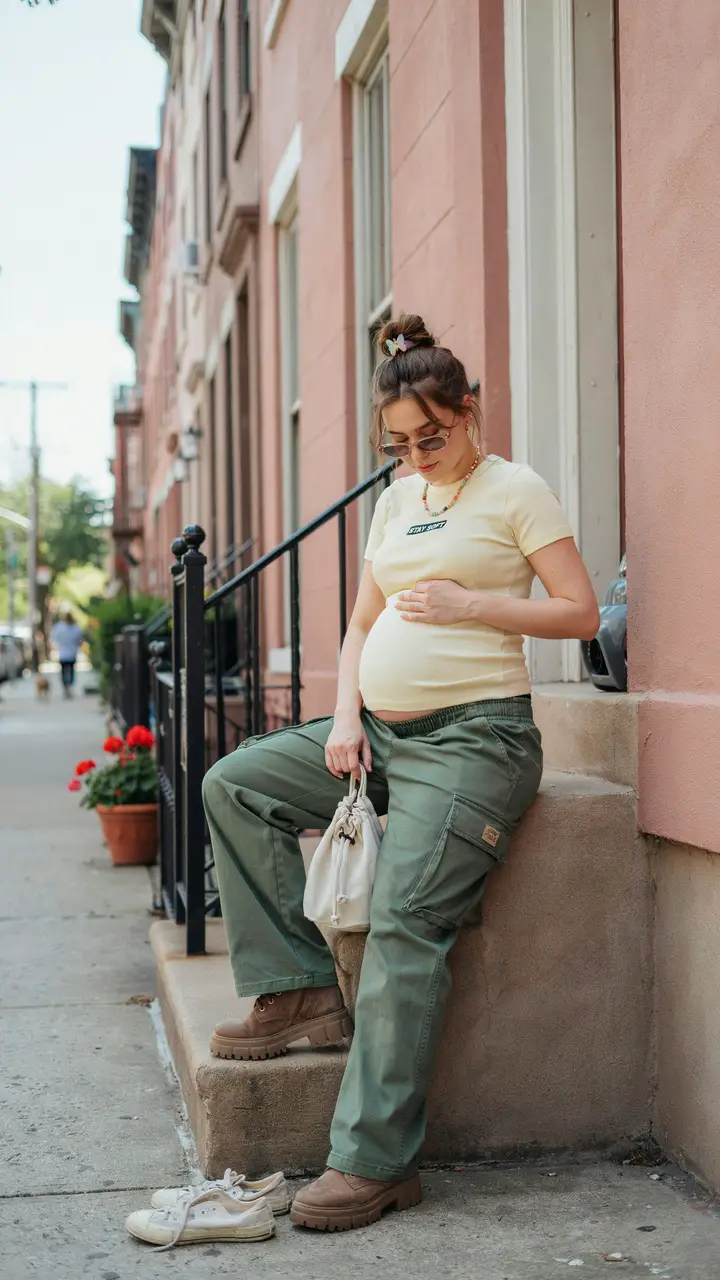 Baby Tee + Maternity Cargo Pants