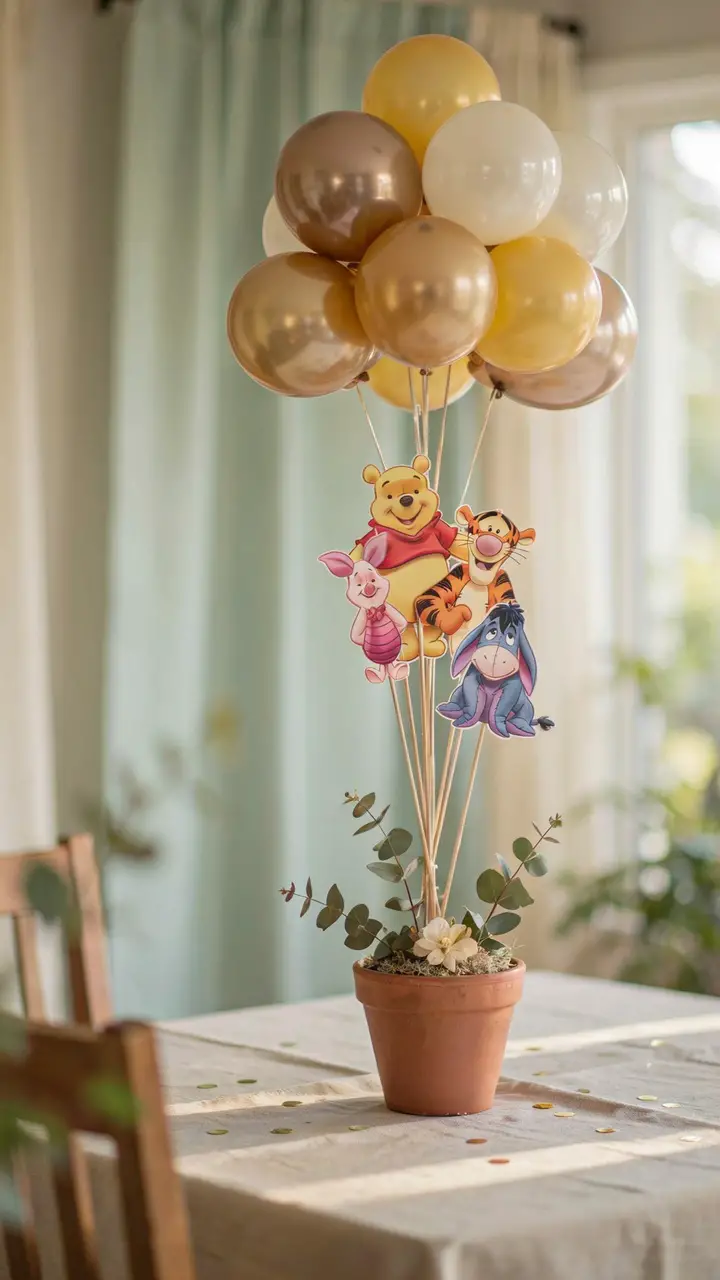 Balloon Bouquet with Pooh Character Cutouts