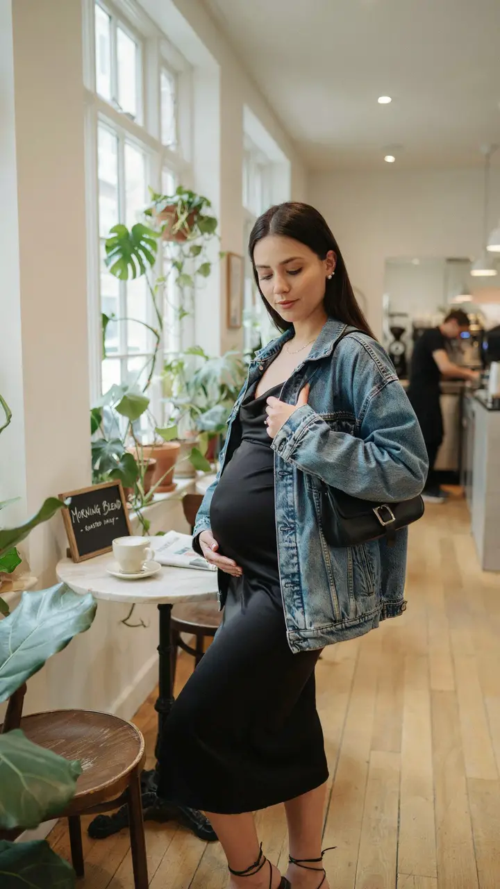Black Slip Dress + Oversized Denim Jacket