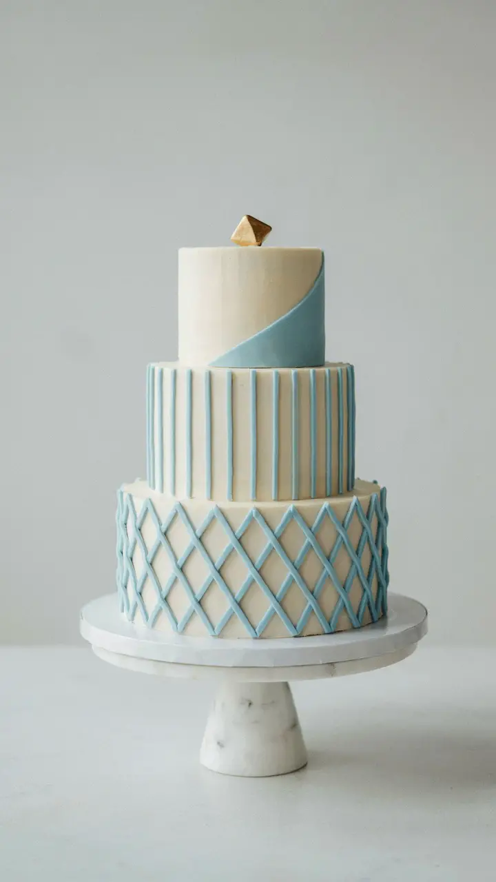 Blue Geometric Fondant Accent Cake