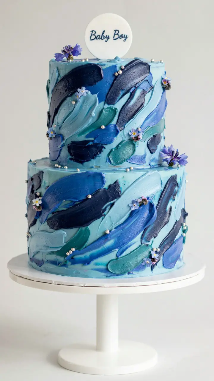 Blue Ombre Buttercream Textured Palette Knife Cake
