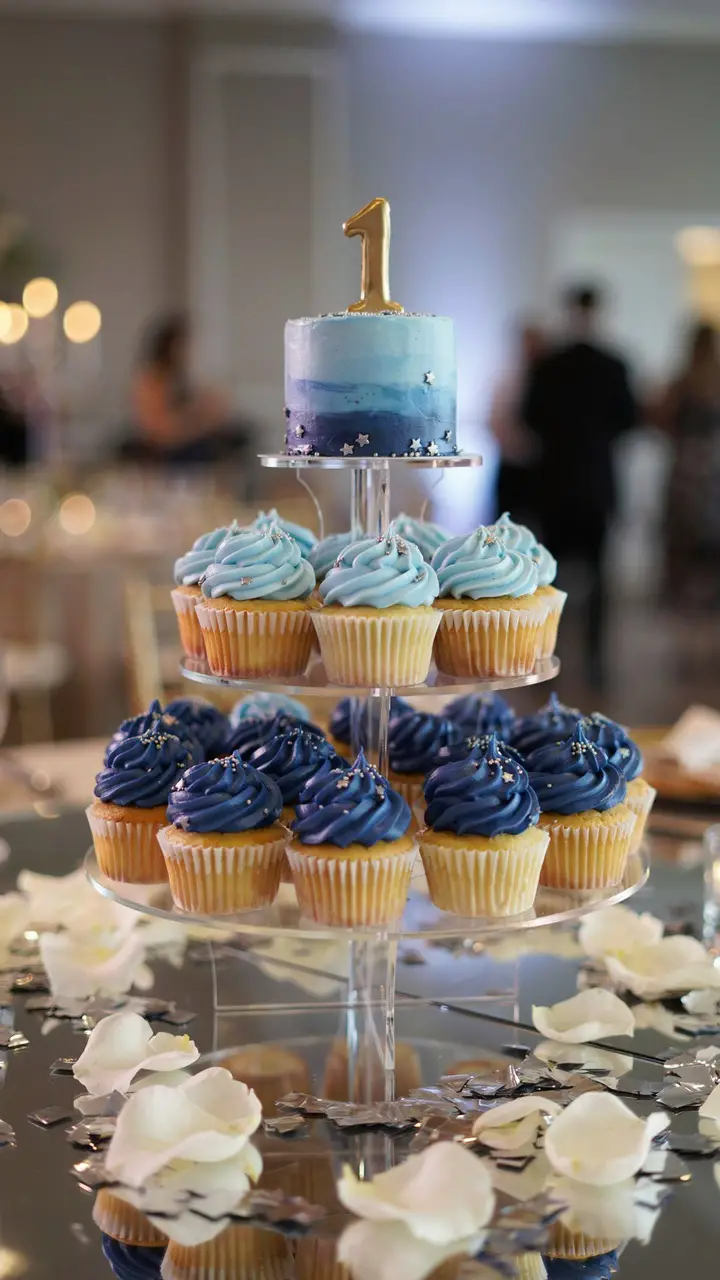 Blue Ombre Cupcake Tower Cake