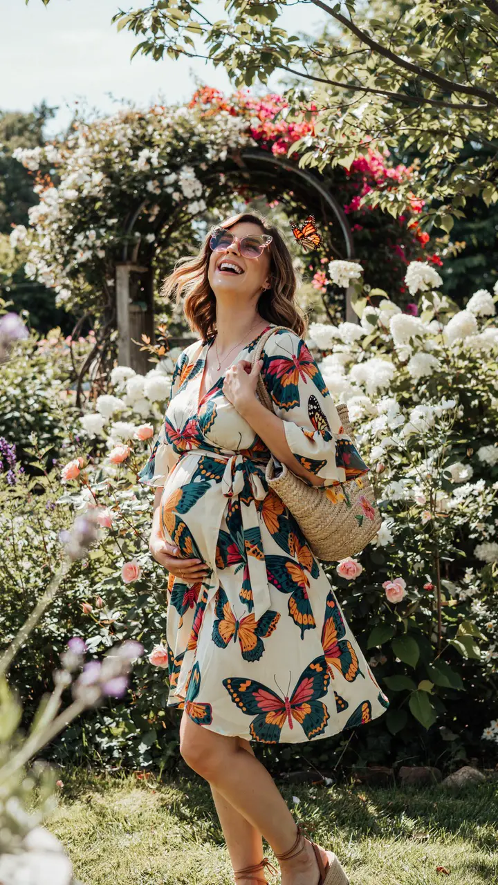 Butterfly Print Wrap Dress with Platform Sandals