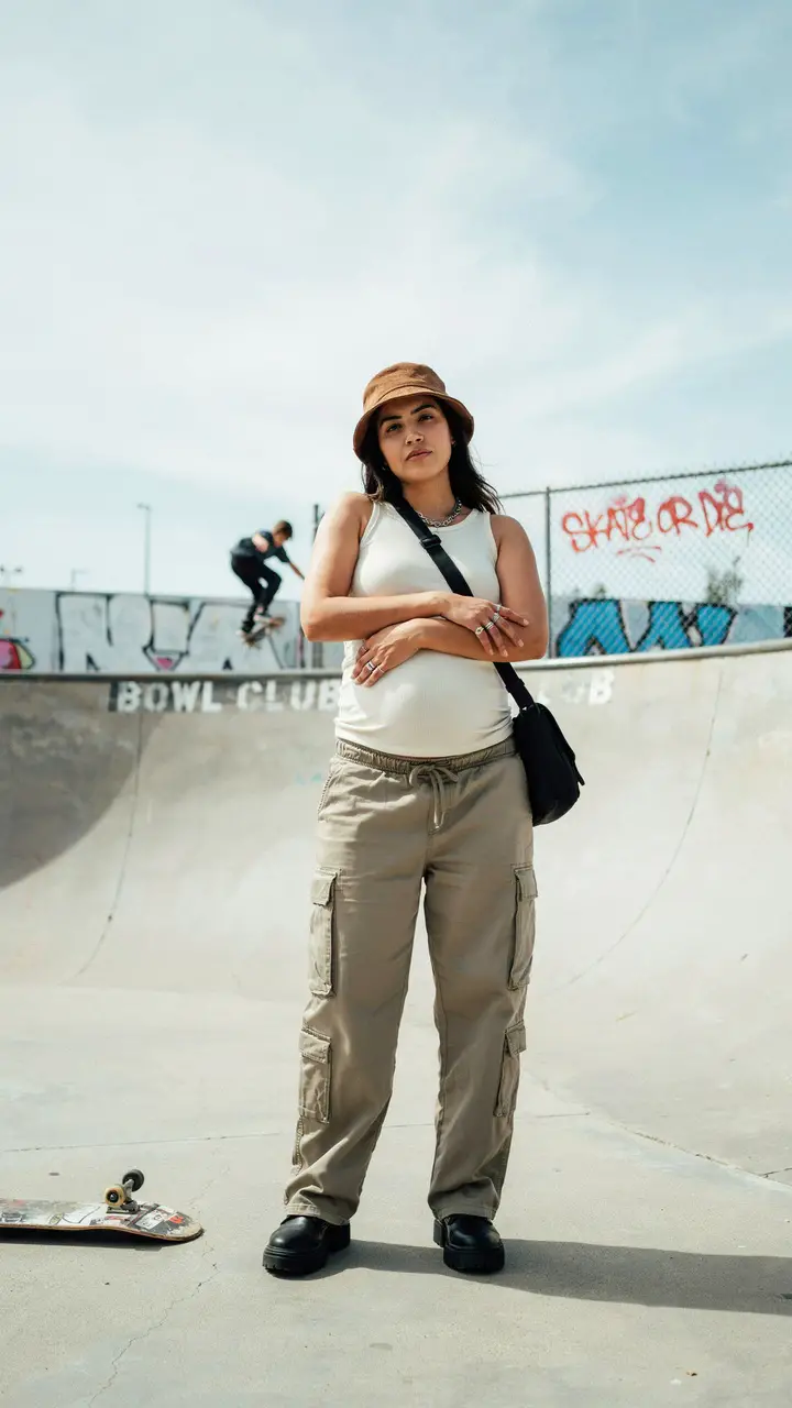 Cargo Trousers + Fitted Maternity Tee