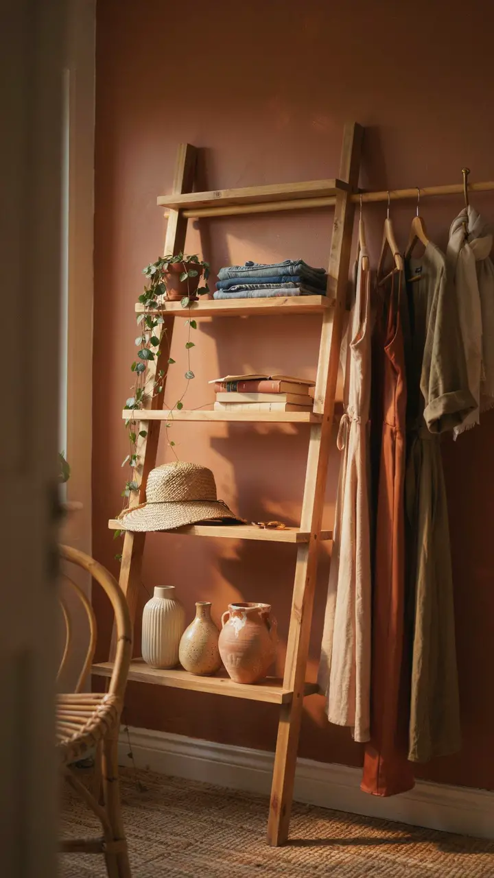 Corner Ladder Shelf Wardrobe Hybrid — Boho Bedroom Goals
