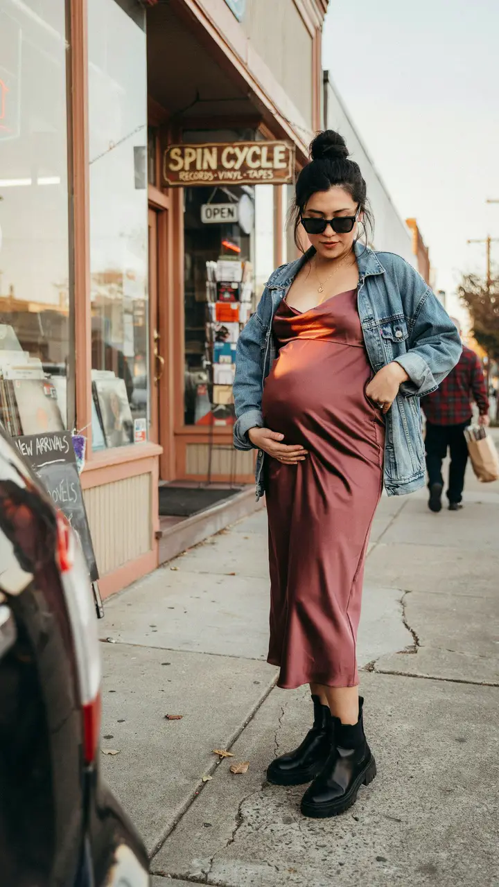 Denim Jacket + Slip Dress + Chunky Boots
