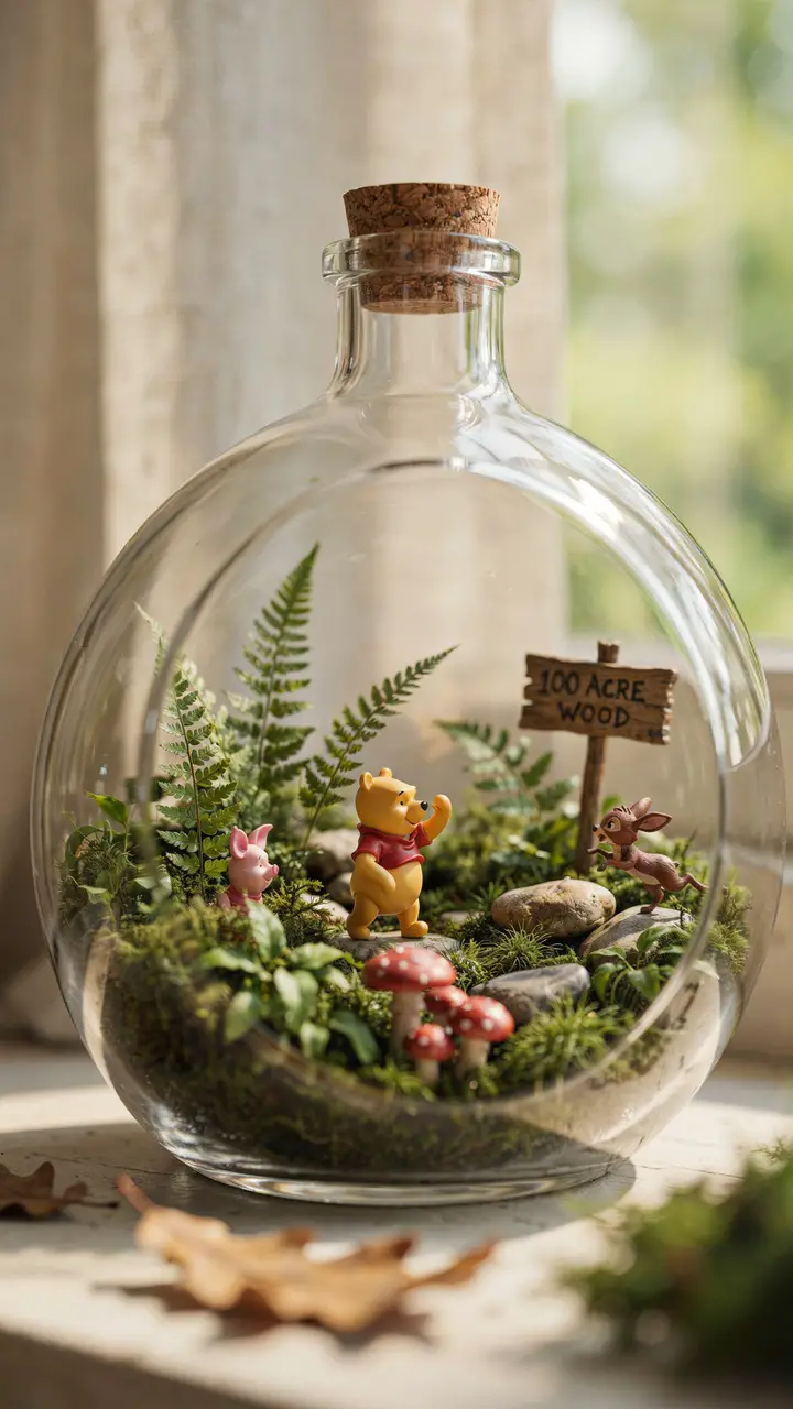 Enchanted Forest Terrarium with Pooh Figures