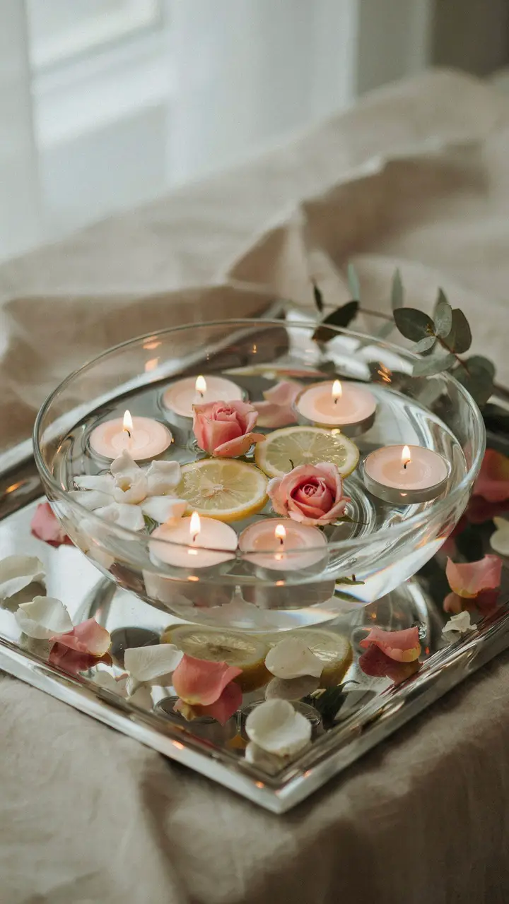 Floating Floral and Candle Bowl