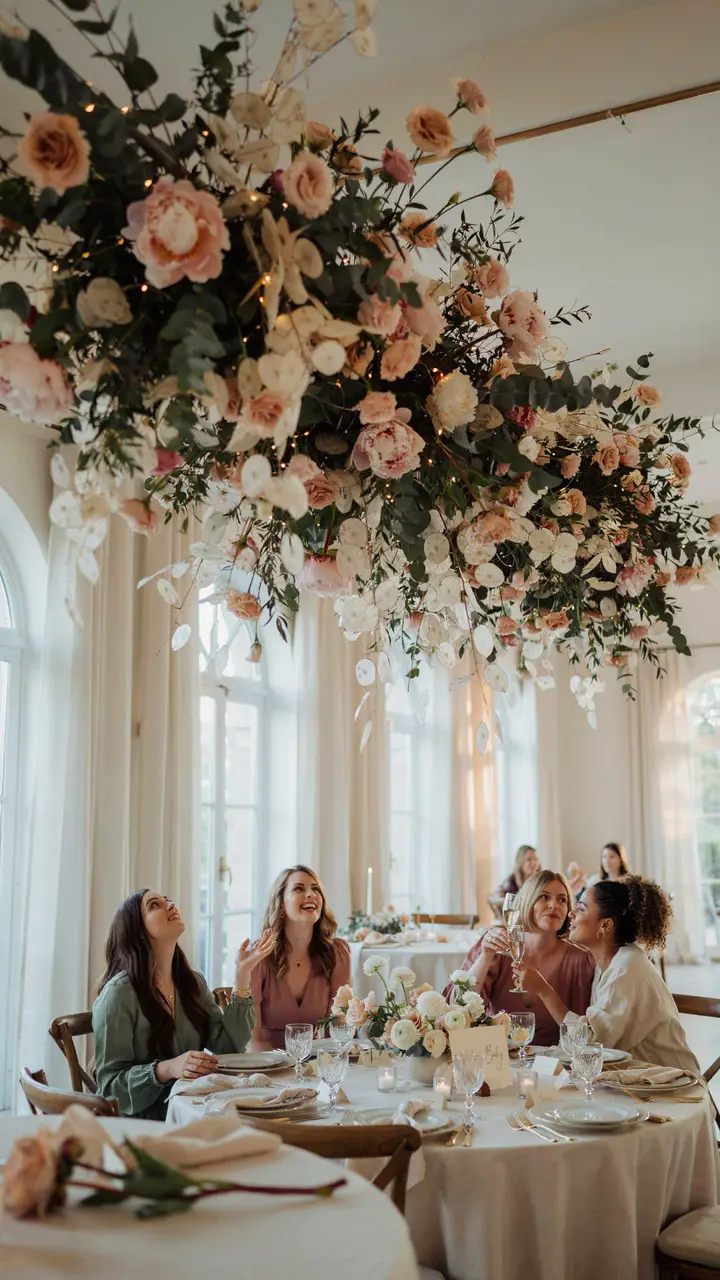 Floral Ceiling Installation with Hanging Blooms
