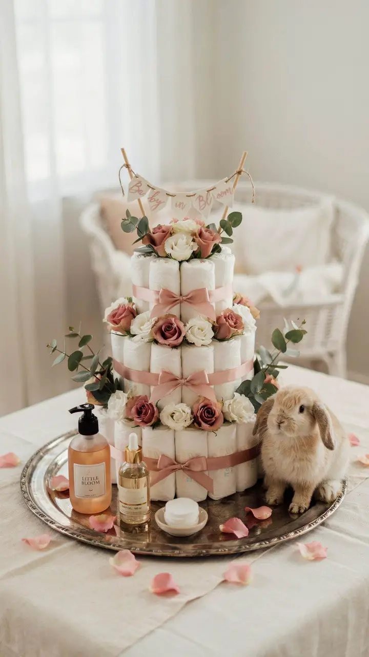 Floral Diaper Cake Centerpiece