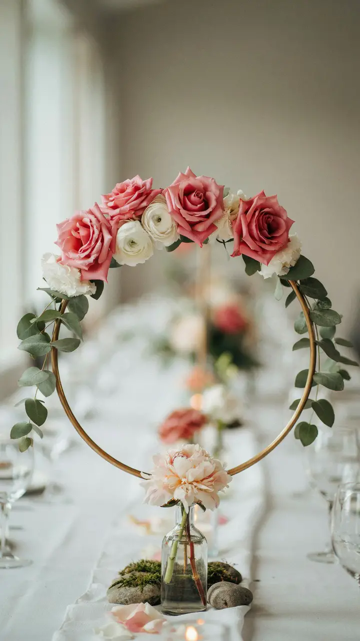 Floral Hoop Centerpiece with Trailing Greenery