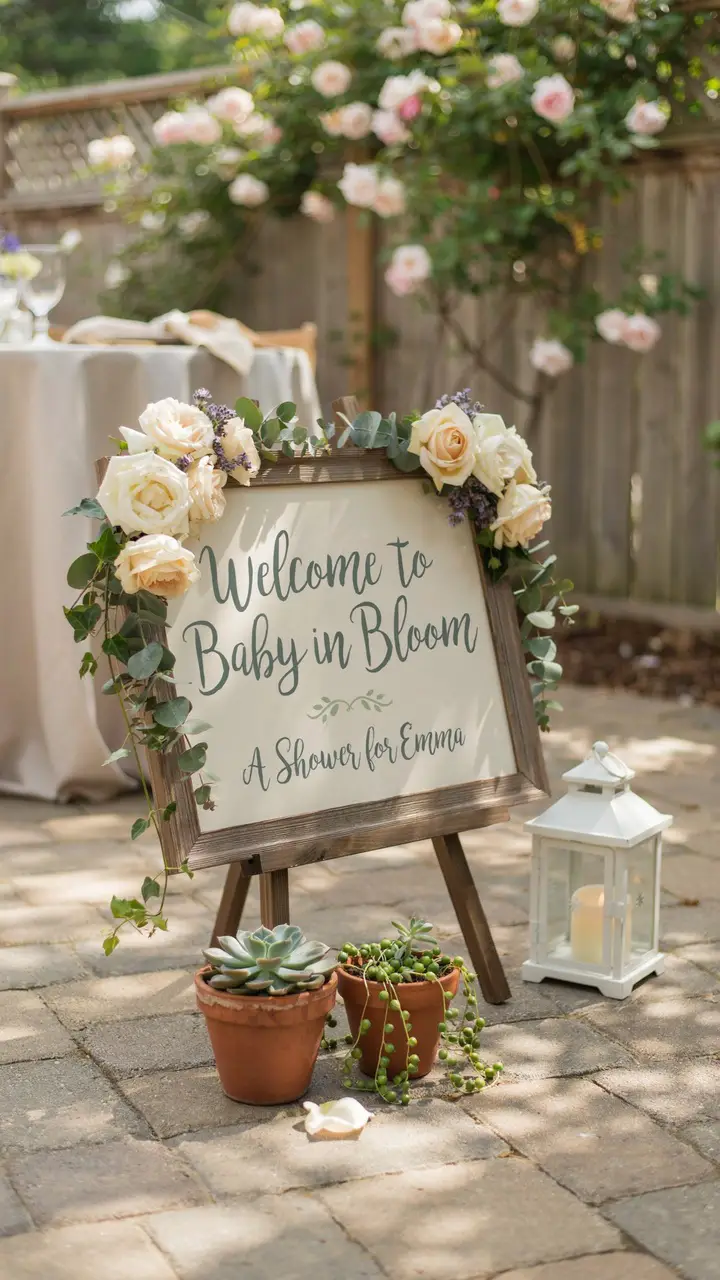 Floral-Trimmed Welcome Sign