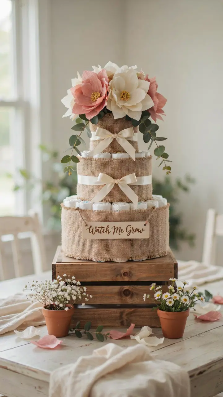 Flower Pot Diaper Cake Centerpiece