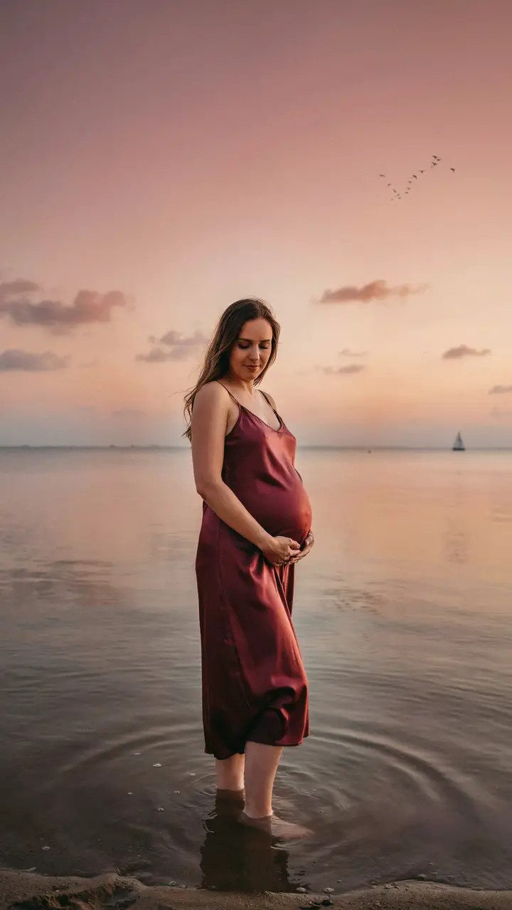 Golden Hour Reflection — Standing in Shallow Water
