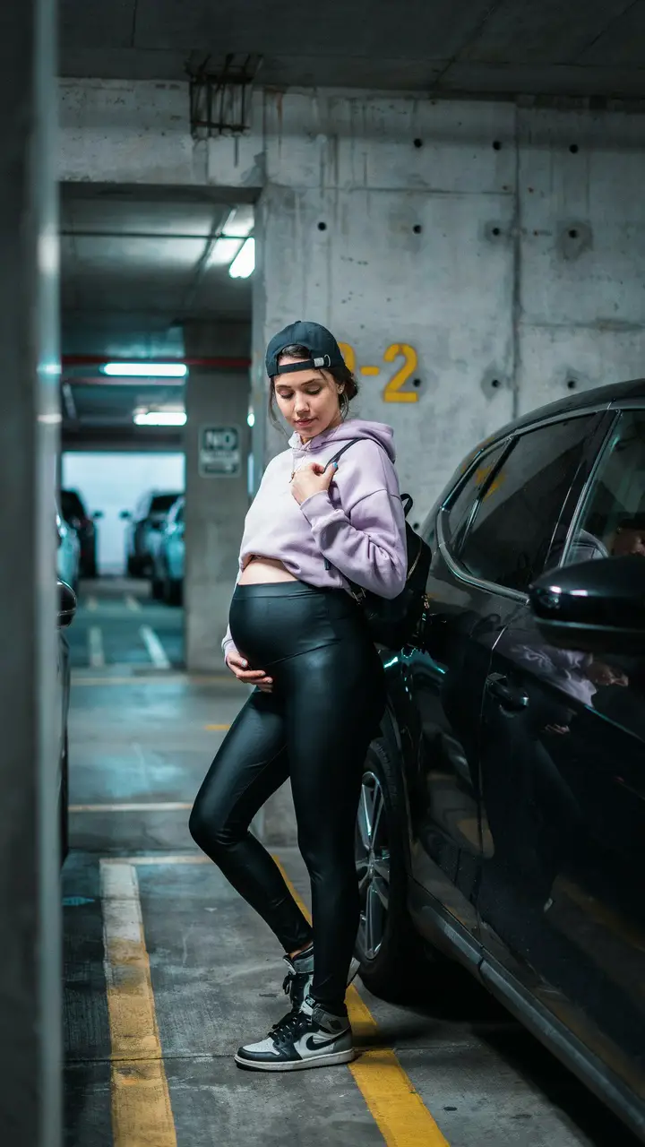 Leather-Look Maternity Leggings + Cropped Hoodie